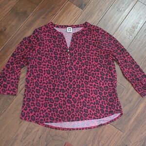 Anne Klein Dark Fuchsia and Black Animal Print Top Size XL